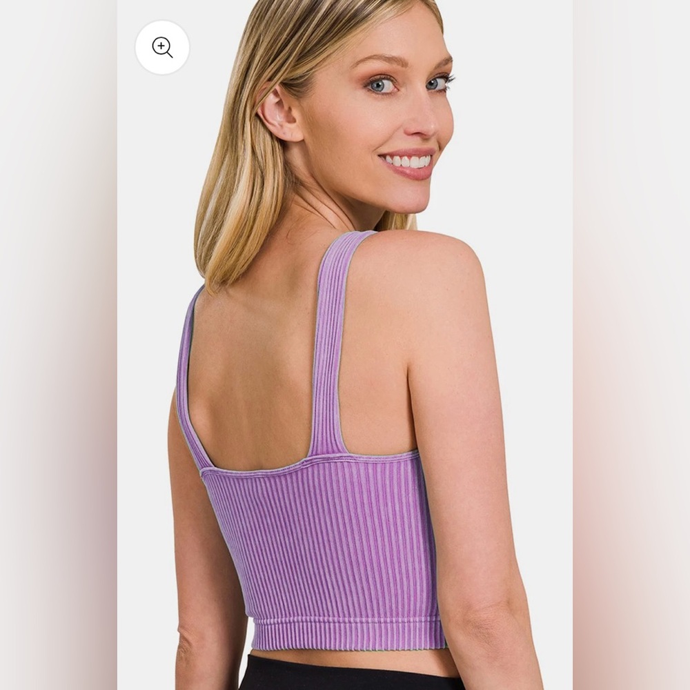 NWOT Zenana Washed Ribbed Cropped Bra Padded Tank Women S/M